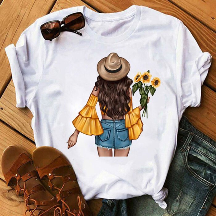 Sunflower Black T-Shirt Loose Short Sleeve T-Shirt - Image 4