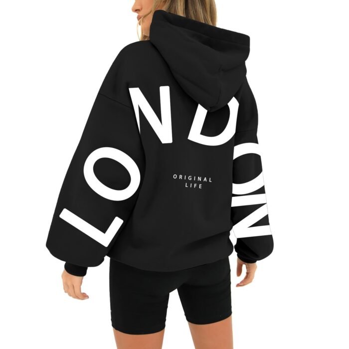 Printed Long Sleeve Loose Pockets Hooded Sweater - Image 7