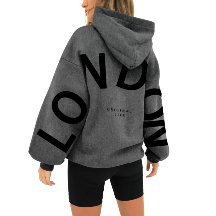 Printed Long Sleeve Loose Pockets Hooded Sweater - Image 4