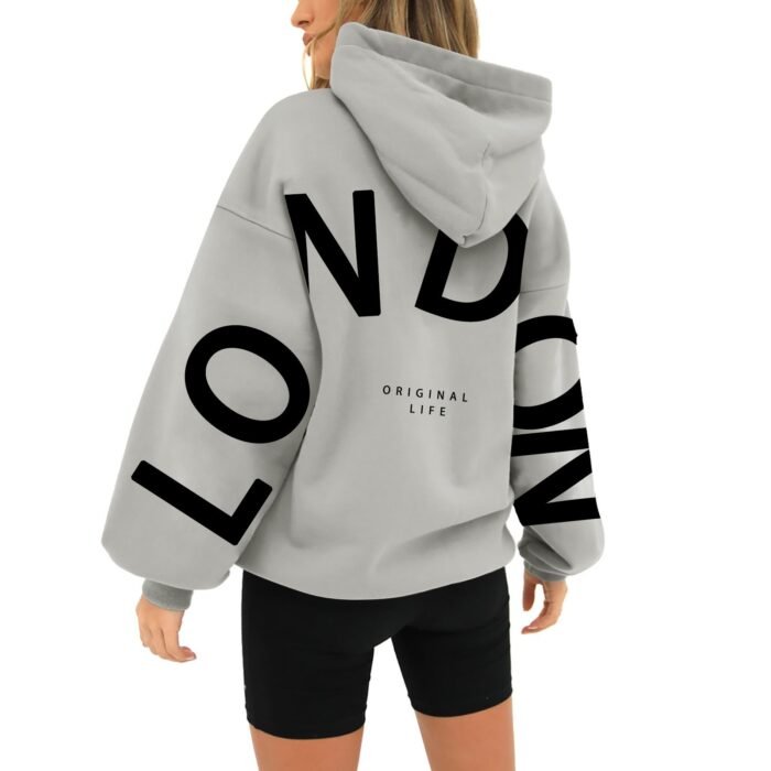 Printed Long Sleeve Loose Pockets Hooded Sweater - Image 5