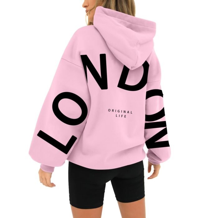 Printed Long Sleeve Loose Pockets Hooded Sweater - Image 6