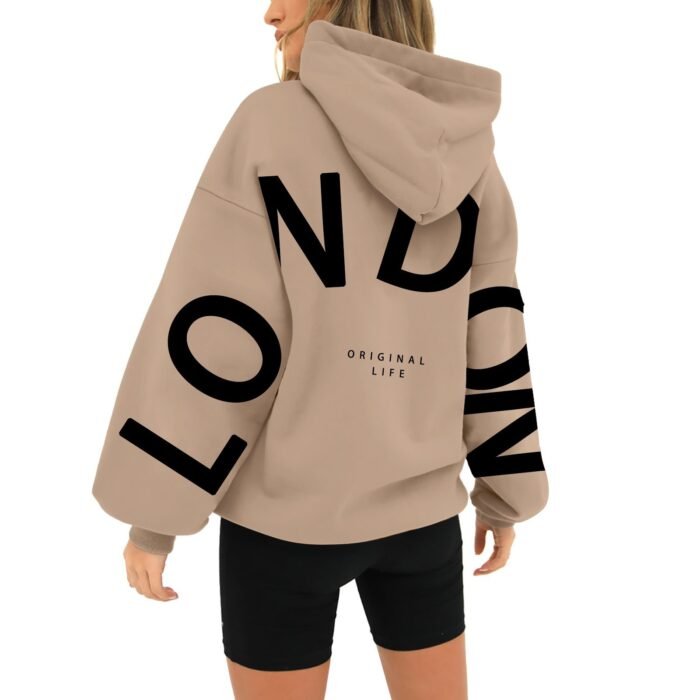 Printed Long Sleeve Loose Pockets Hooded Sweater - Image 2